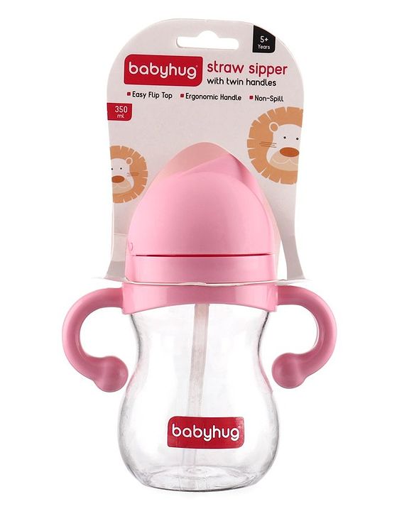 Babyhug Straw Sipper with Twin Handle Pink - 350 ml