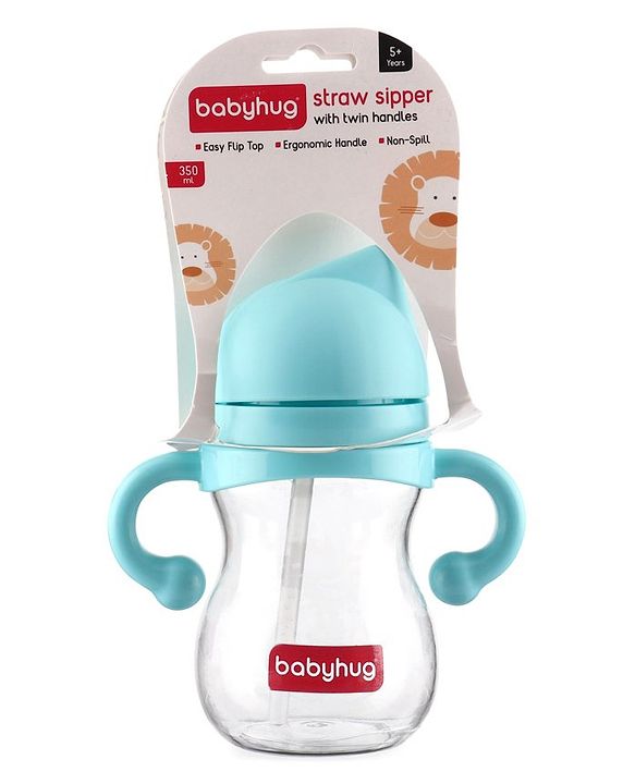 Babyhug Straw Sipper with Twin Handle Blue - 350 ml