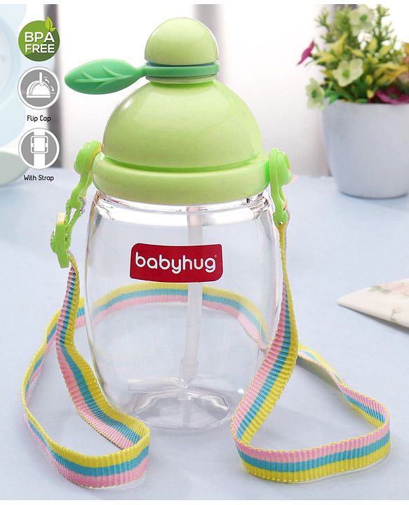 Babyhug Round Straw Sipper with Carrying Strap Green - 410 ml
