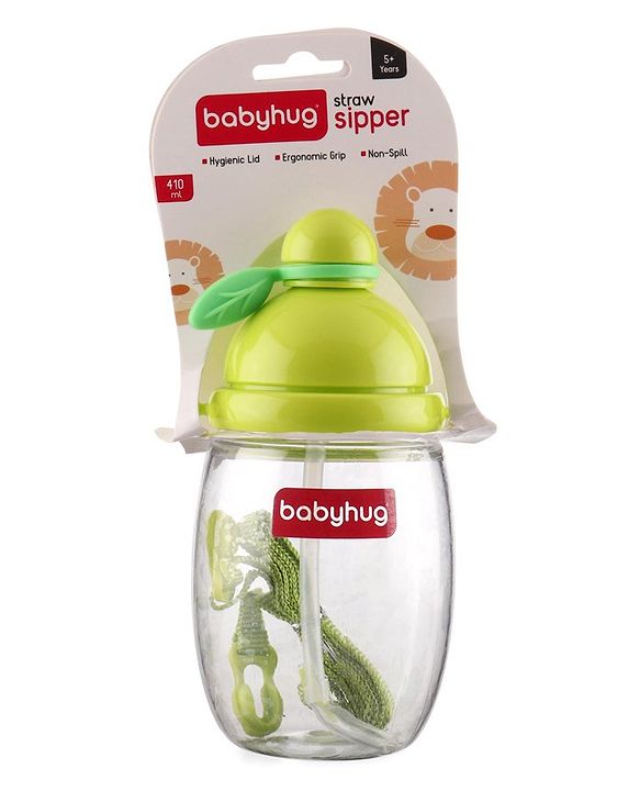 Babyhug Round Straw Sipper with Carrying Strap Green - 410 ml