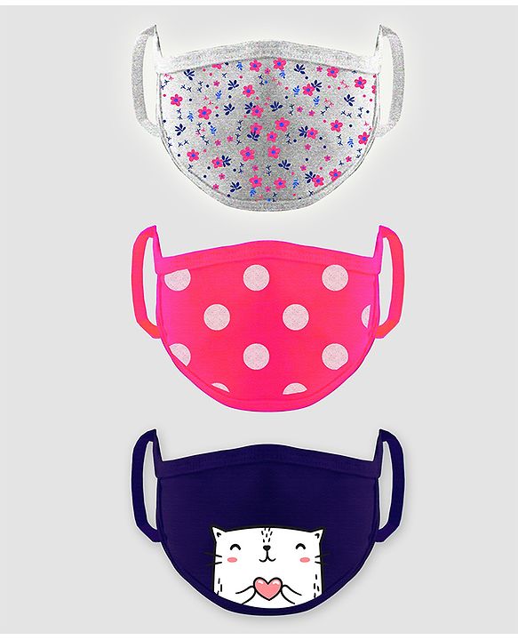 'Babyhug 4 to 8 Years Printed Two Layer Mask with Filter - Pack of 3