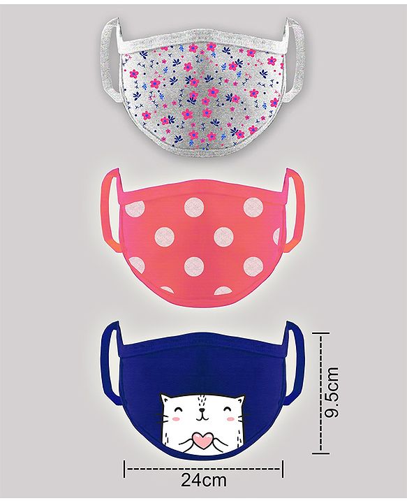 'Babyhug 4 to 8 Years Printed Two Layer Mask with Filter - Pack of 3