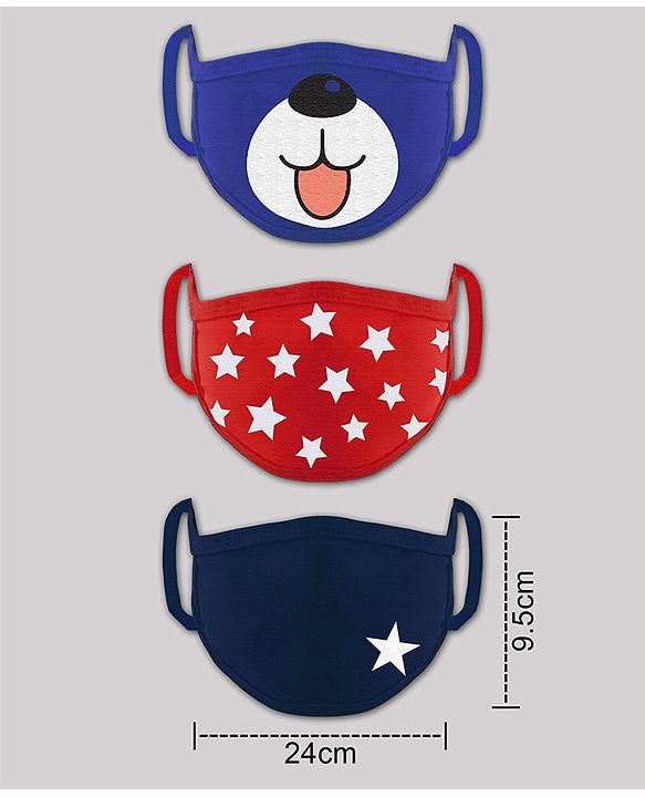 Babyhug 4 to 8 Years Printed Two Layer Mask with Filter - Pack of 3