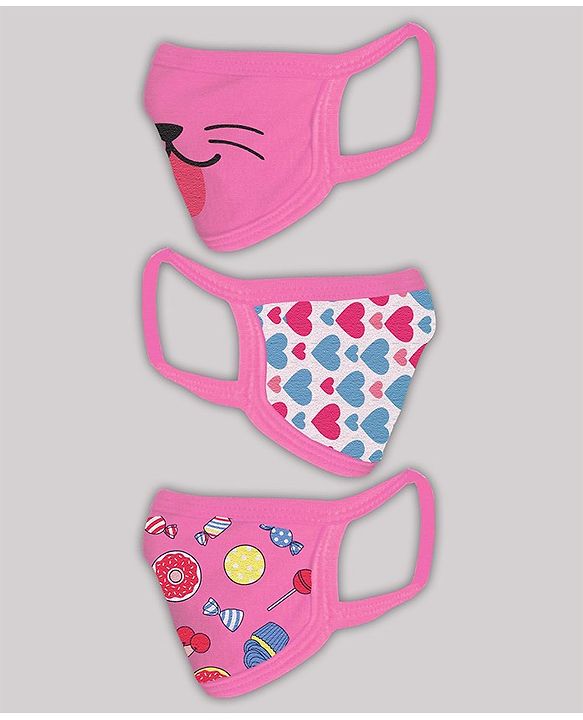 Babyhug 2 to 4 Years Washable & Reusable Knit Printed Face Mask - Pack of 3