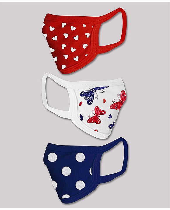 Babyhug Washable & Reusable Knit Printed Face Mask Pack of 3 - Red White Blue