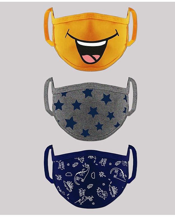 Babyhug Washable & Reusable Knit Printed Face Mask - Pack of 3