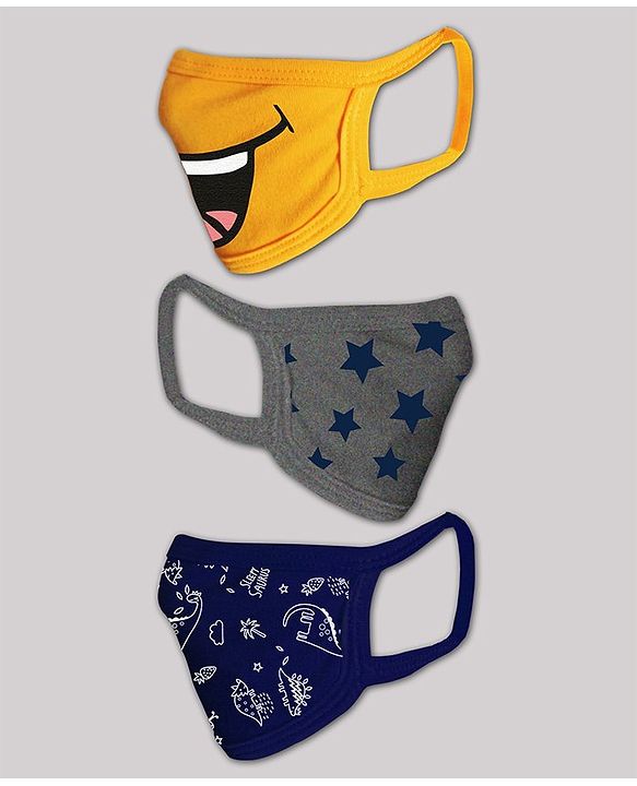 Babyhug Washable & Reusable Knit Printed Face Mask - Pack of 3