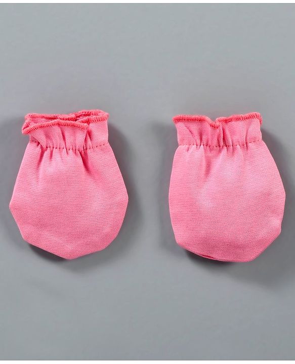 Babyhug 100% Cotton Mittens Chick Print Pack of 3 - Pink