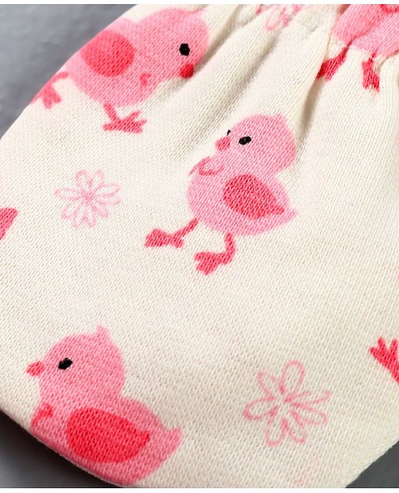 Babyhug 100% Cotton Mittens Chick Print Pack of 3 - Pink
