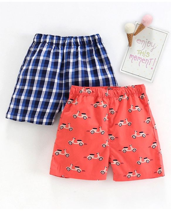 Babyhug 100% Cotton Woven Boxer Pack of 2 Printed & Checkered - Blue Orange