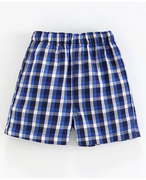Babyhug 100% Cotton Woven Boxer Pack of 2 Printed & Checkered - Blue Orange