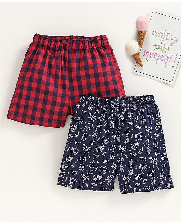 Babyhug 100% Cotton Boxers Multiprint Pack of 2 - Red Blue