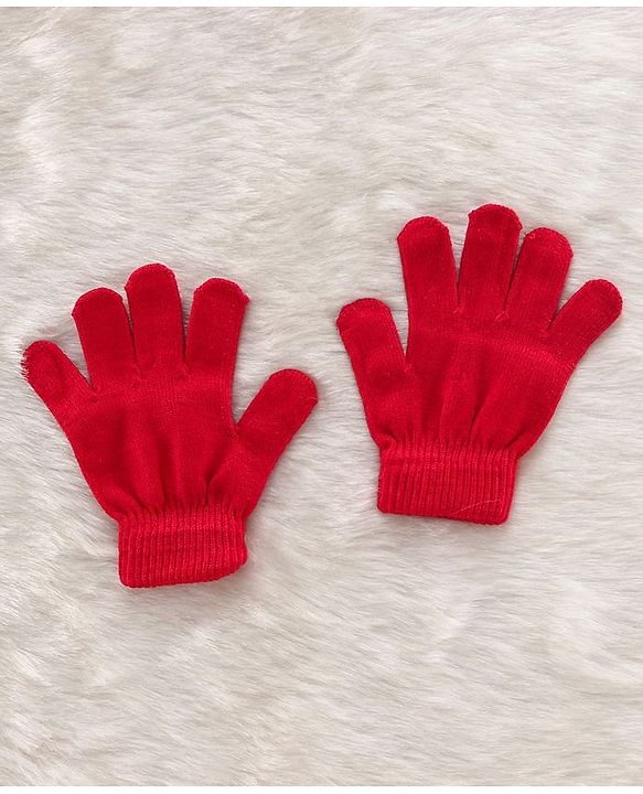 Babyhug Woollen Cap & Gloves With Muffler Red - Diameter 10.5 cm