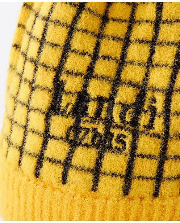 Babyhug Woollen Check Cap & Gloves With Muffler Yellow - Diameter 12 cm
