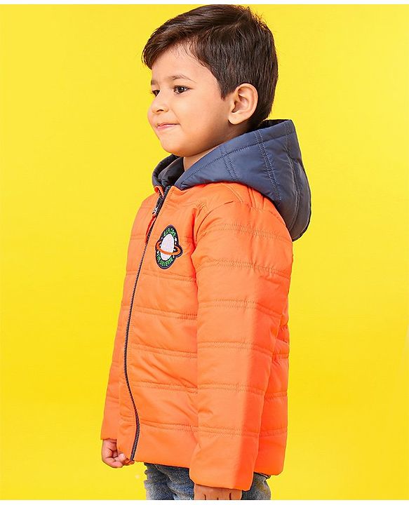 Babyhug Full Sleeves Hooded Padded Winter Jacket - Orange Grey