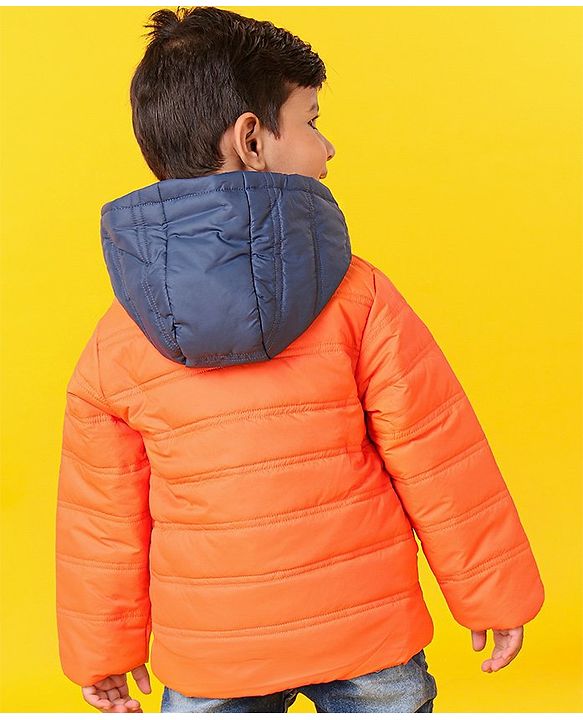 Babyhug Full Sleeves Hooded Padded Winter Jacket - Orange Grey