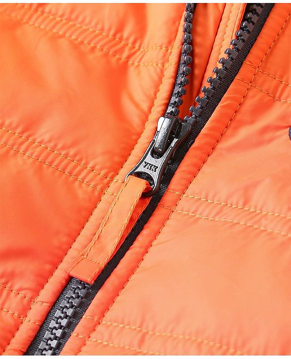 Babyhug Full Sleeves Hooded Padded Winter Jacket - Orange Grey