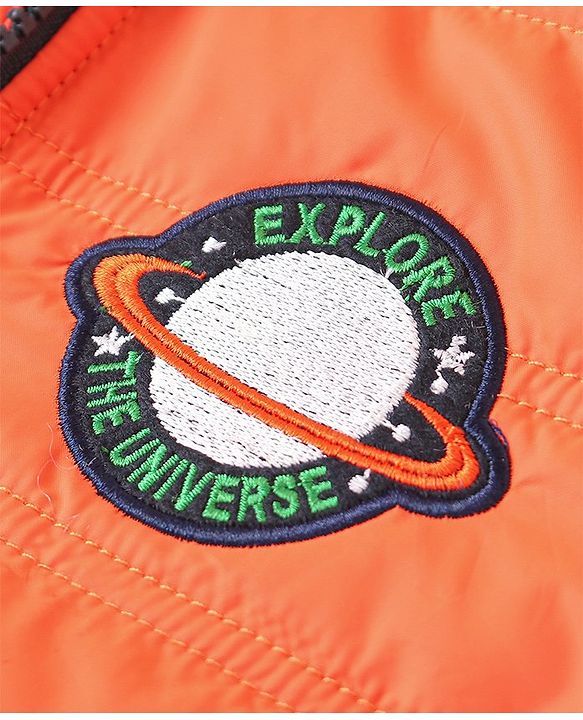 Babyhug Full Sleeves Hooded Padded Winter Jacket - Orange Grey