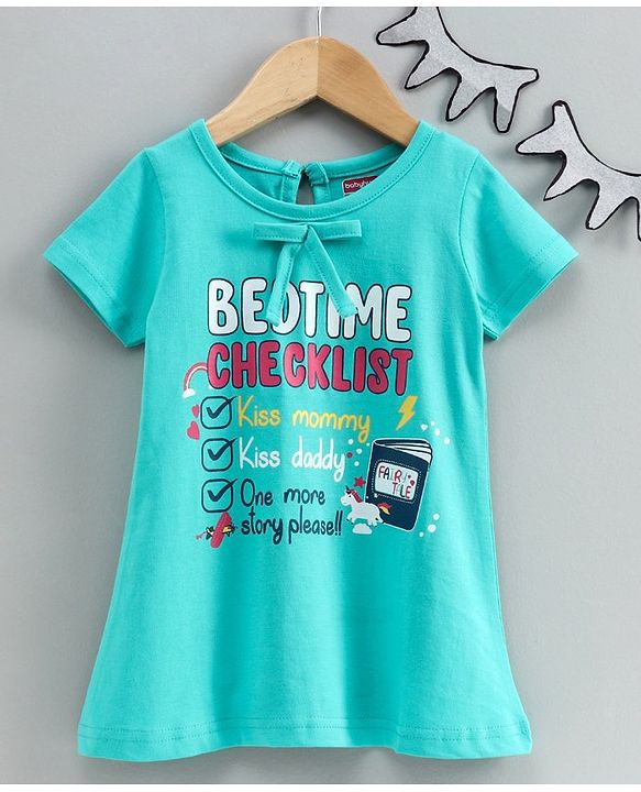 Babyhug Half Sleeves Nighty Text Print - Blue