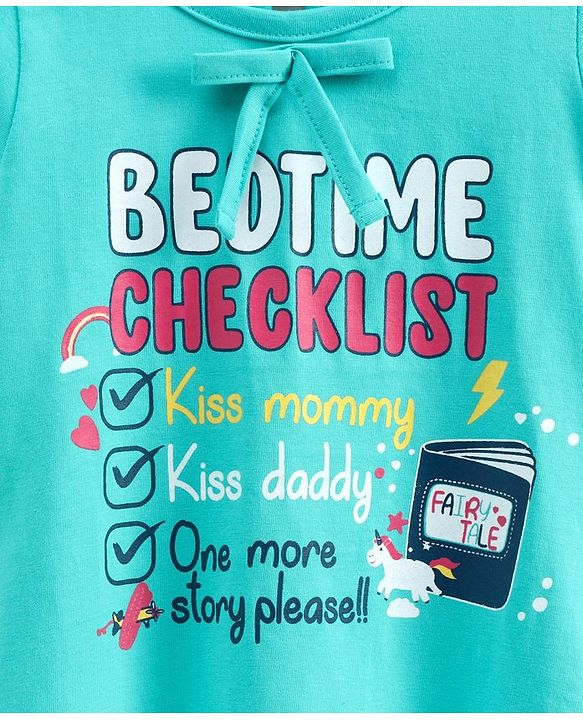 Babyhug Half Sleeves Nighty Text Print - Blue