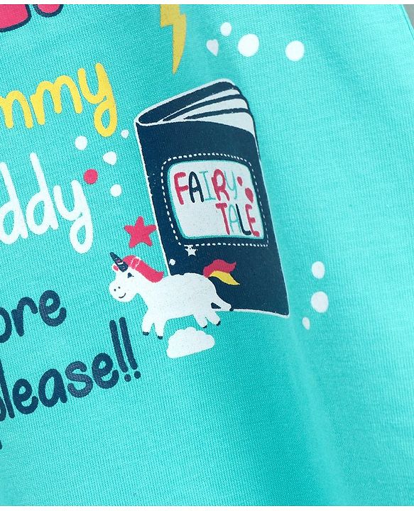 Babyhug Half Sleeves Nighty Text Print - Blue