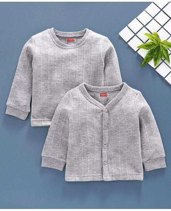 Babyhug Front Open & Pullover Thermal Vest Combo - Light Grey
