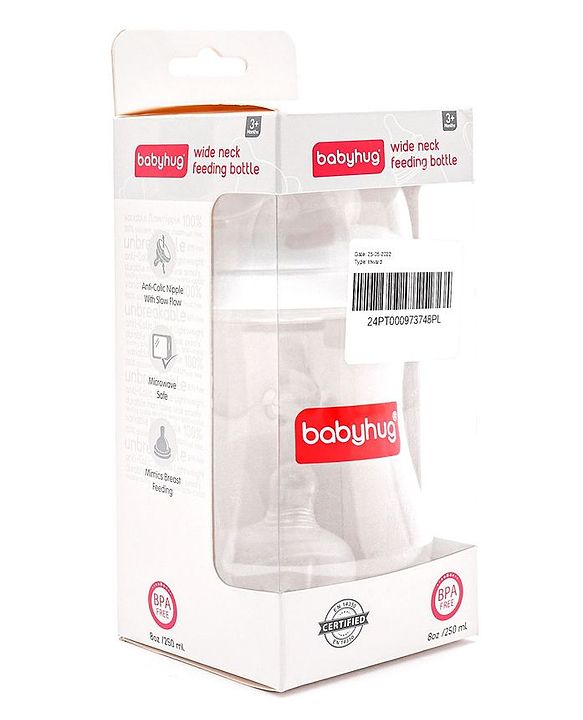 Babyhug Wide Neck Feeding Bottle White - 250 ml