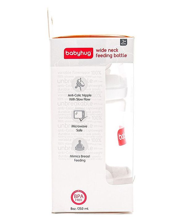 Babyhug Wide Neck Feeding Bottle White - 250 ml