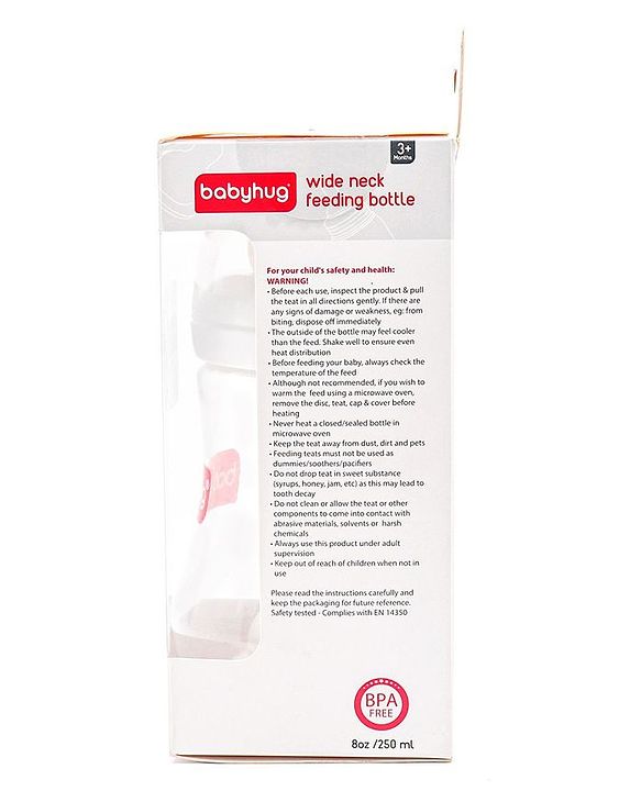 Babyhug Wide Neck Feeding Bottle White - 250 ml