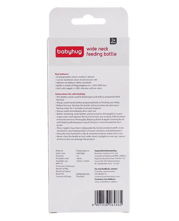 Babyhug Wide Neck Feeding Bottle White - 250 ml