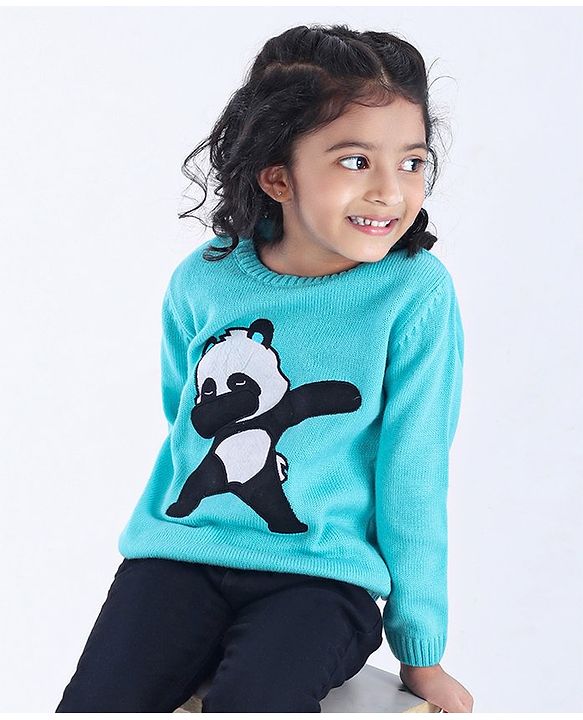 Babyhug Full Sleeves Sweater Panda Embroidery - Blue