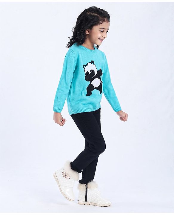 Babyhug Full Sleeves Sweater Panda Embroidery - Blue