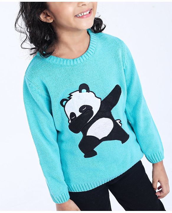 Babyhug Full Sleeves Sweater Panda Embroidery - Blue