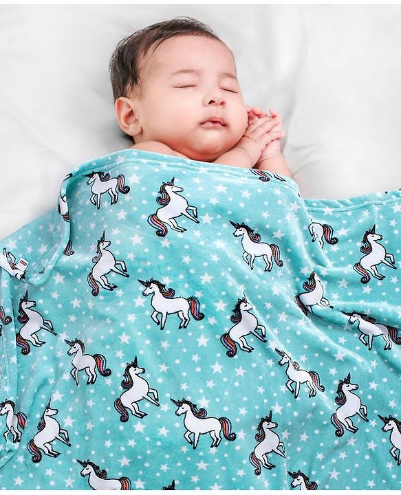 Babyhug Coral Blanket Unicorn Print - Sea Green