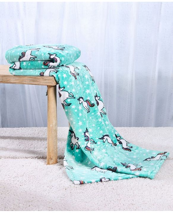 Babyhug Coral Blanket Unicorn Print - Sea Green