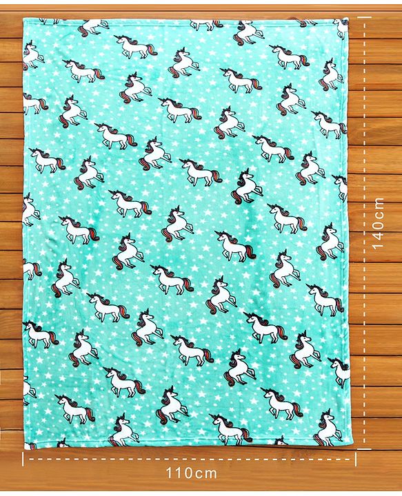 Babyhug Coral Blanket Unicorn Print - Sea Green