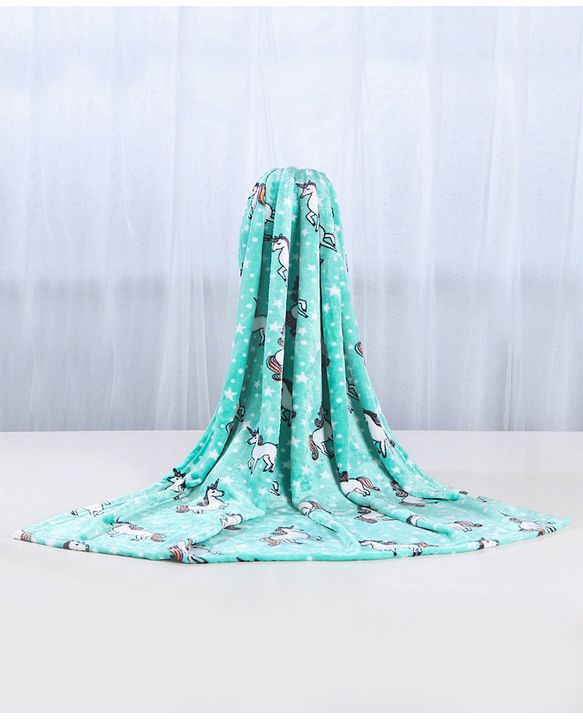 Babyhug Coral Blanket Unicorn Print - Sea Green