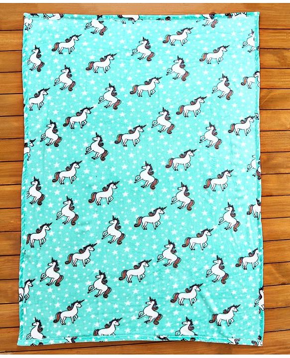 Babyhug Coral Blanket Unicorn Print - Sea Green