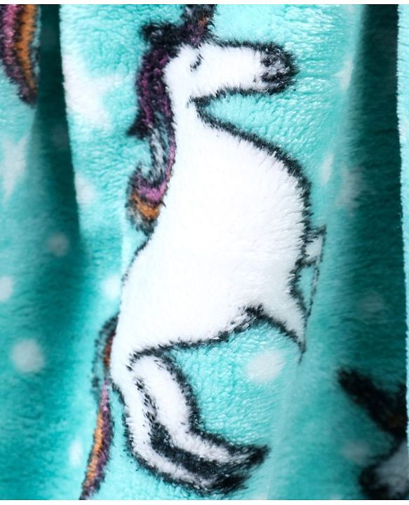 Babyhug Coral Blanket Unicorn Print - Sea Green
