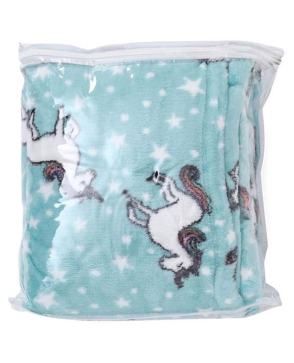 Babyhug Coral Blanket Unicorn Print - Sea Green