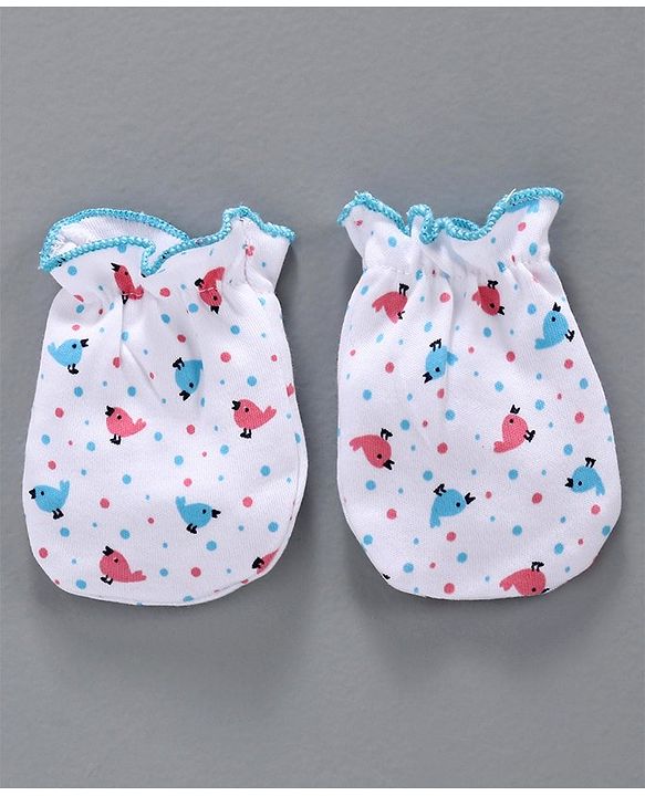 Babyhug 100% Cotton Cap Mittens & Booties Set Blue White -  Diameter 10 cm