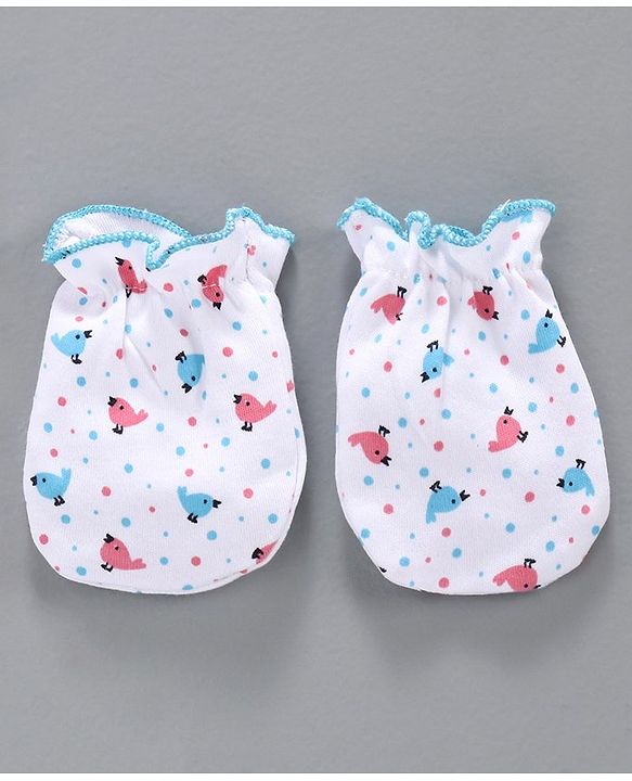 Babyhug 100% Cotton Cap Mittens & Booties Set Blue White -  Diameter 10 cm