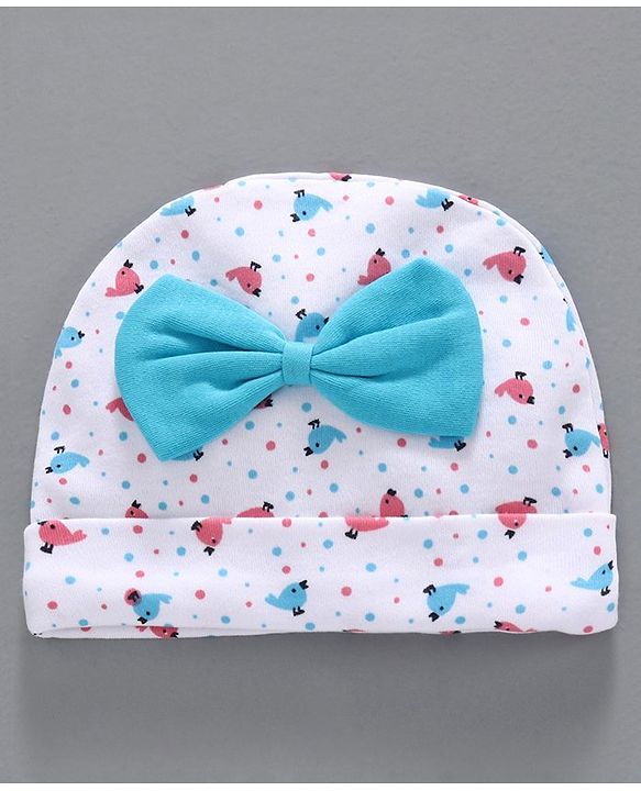 Babyhug 100% Cotton Cap Mittens & Booties Set Blue White -  Diameter 10 cm