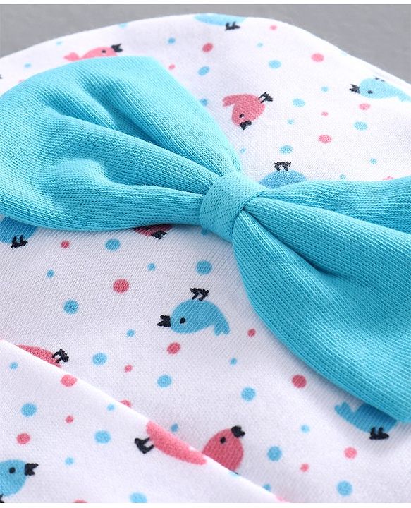 Babyhug 100% Cotton Cap Mittens & Booties Set Blue White -  Diameter 10 cm
