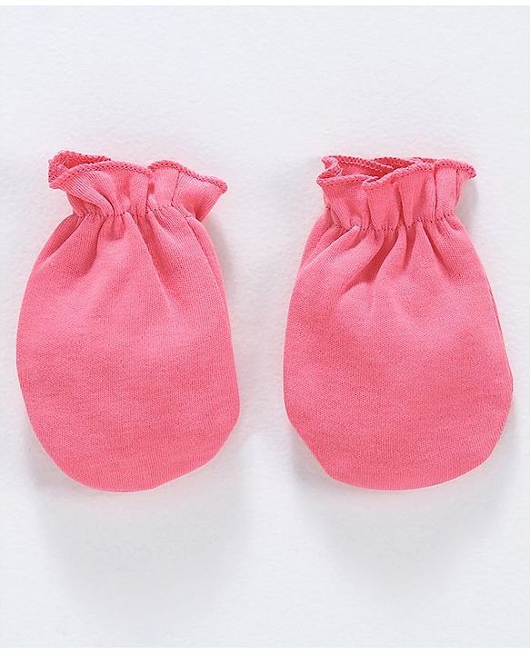 Babyhug 100% Cotton Cap Mittens and Booties Set Teddy Print Pink - Diameter 11.5 cm
