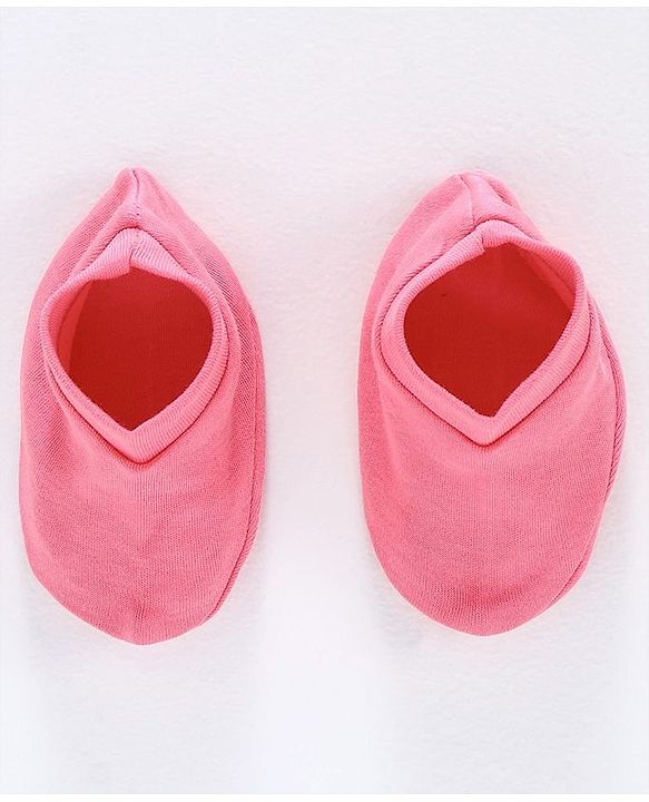 Babyhug 100% Cotton Cap Mittens and Booties Set Teddy Print Pink - Diameter 11.5 cm