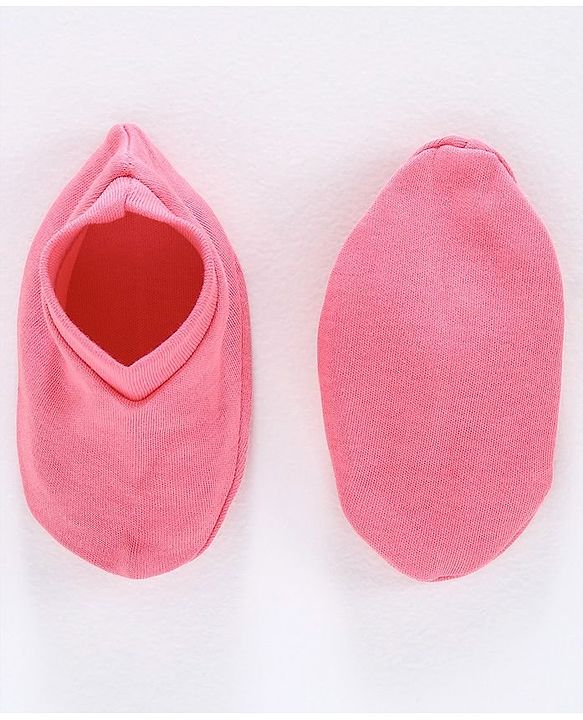 Babyhug 100% Cotton Cap Mittens and Booties Set Teddy Print Pink - Diameter 11.5 cm