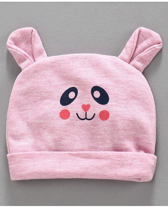 Babyhug 100% Cotton Cap with Mittens & Booties Animal Print Pink  - Diameter 9.5 cm
