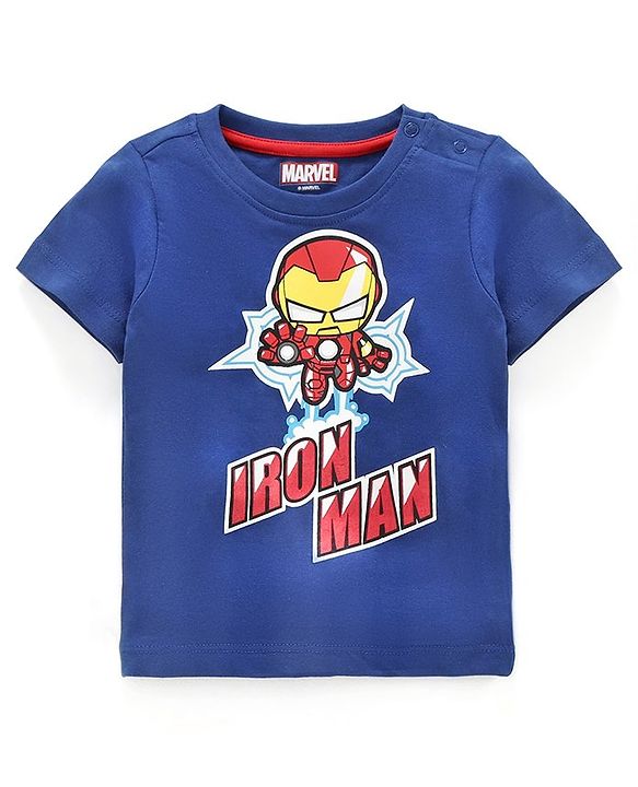 Babyhug Half Sleeves Tee Iron Man Print - Blue