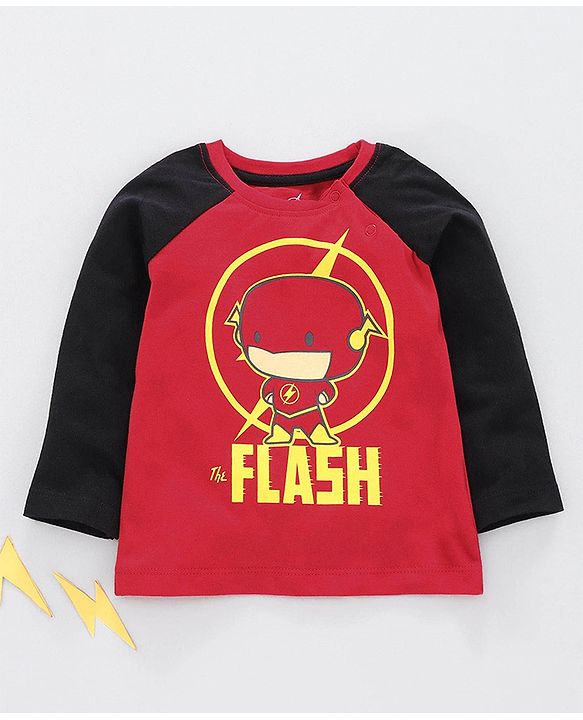 Babyhug Raglan Sleeves Tee The Flash Print - Red Black